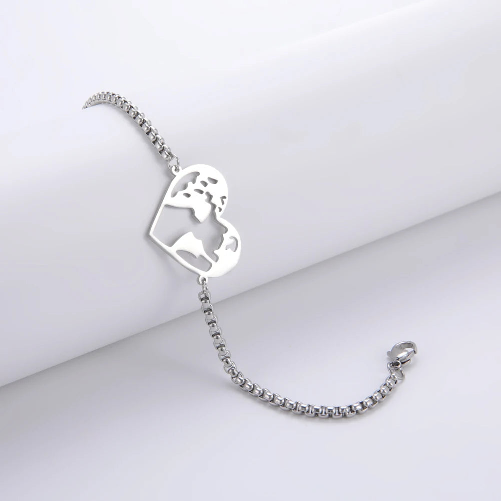 HeartMap Wereldkaart Hart Armband met Onregelmatige Uitsnijdingen