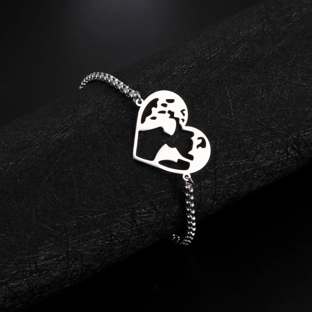HeartMap Wereldkaart Hart Armband met Onregelmatige Uitsnijdingen