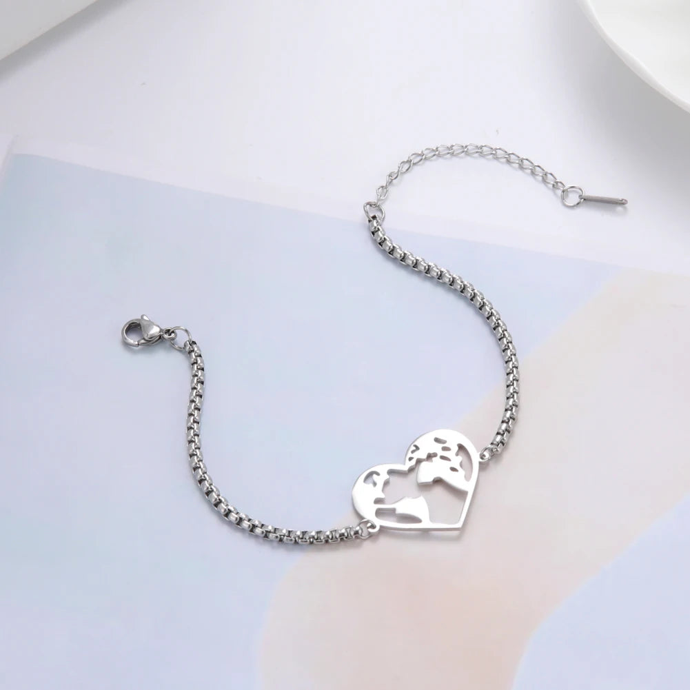 HeartMap Wereldkaart Hart Armband met Onregelmatige Uitsnijdingen