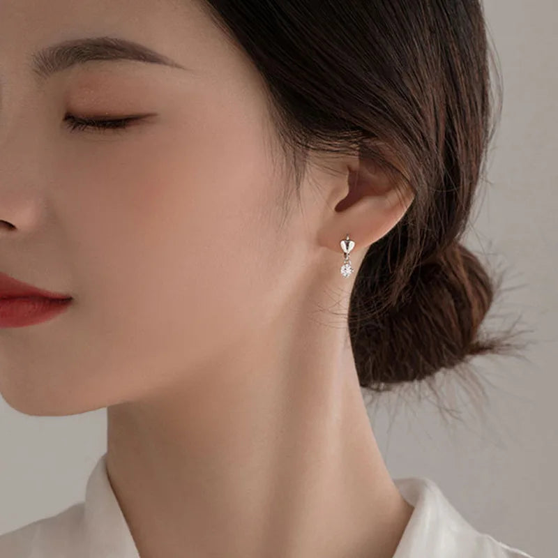 Diamondeer Silver Color Zircon Tassel Love Heart Earrings