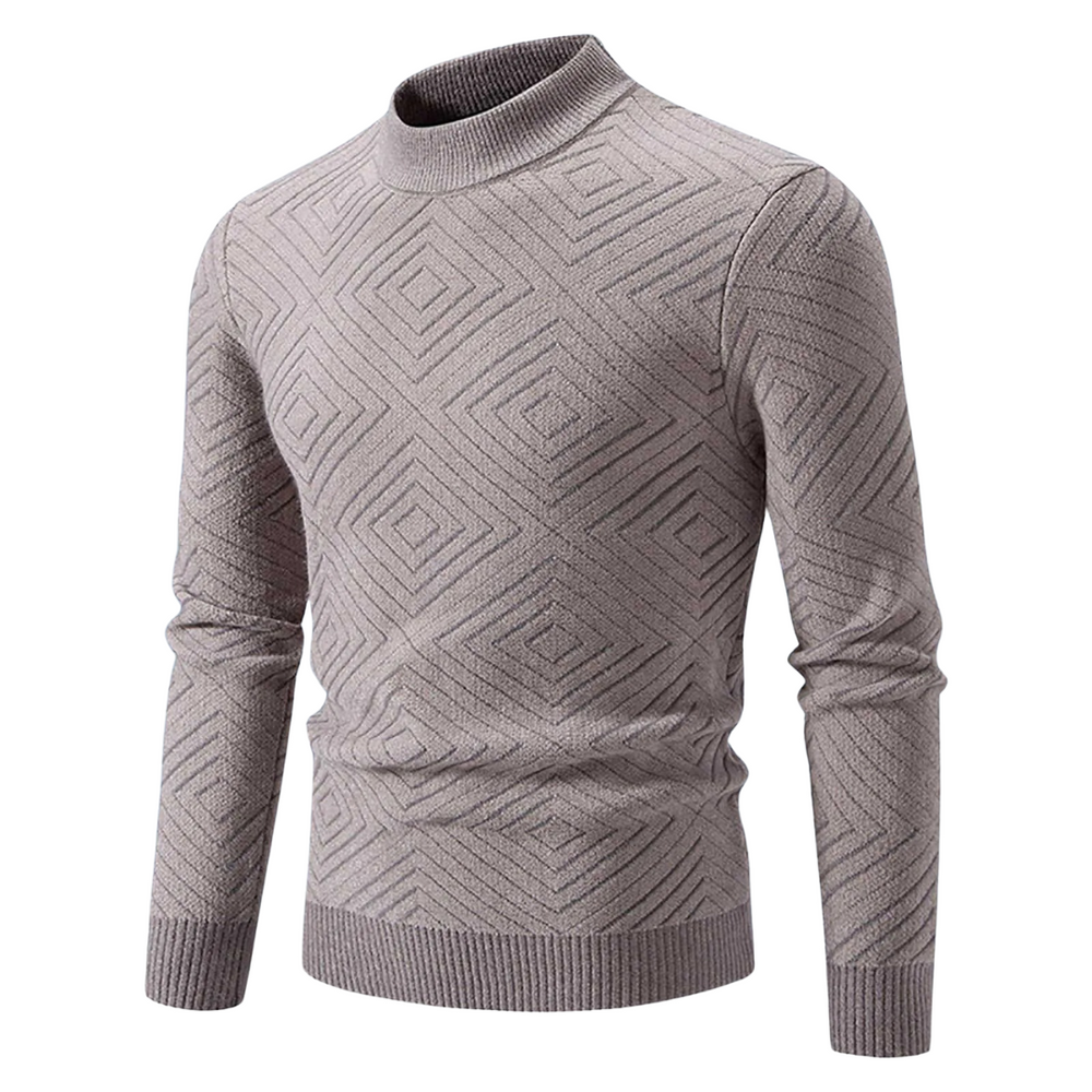 Arlano trendy trui met een modern geometrisch patroon in breige. De trui heeft een strakke pasvorm, lange mouwen en een hoge kraag voor een stijlvolle en eigentijdse look. Perfect voor casual en formele gelegenheden.