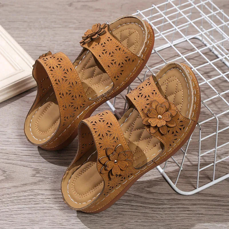 Velanora sandales orthopédiques à talon compensé avec motif floral