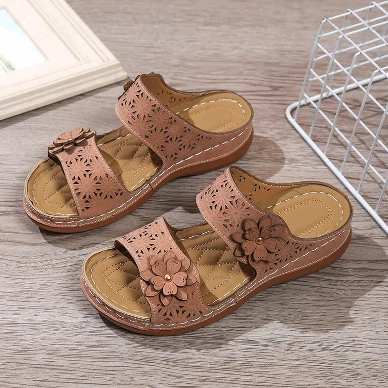 Velanora sandales orthopédiques à talon compensé avec motif floral