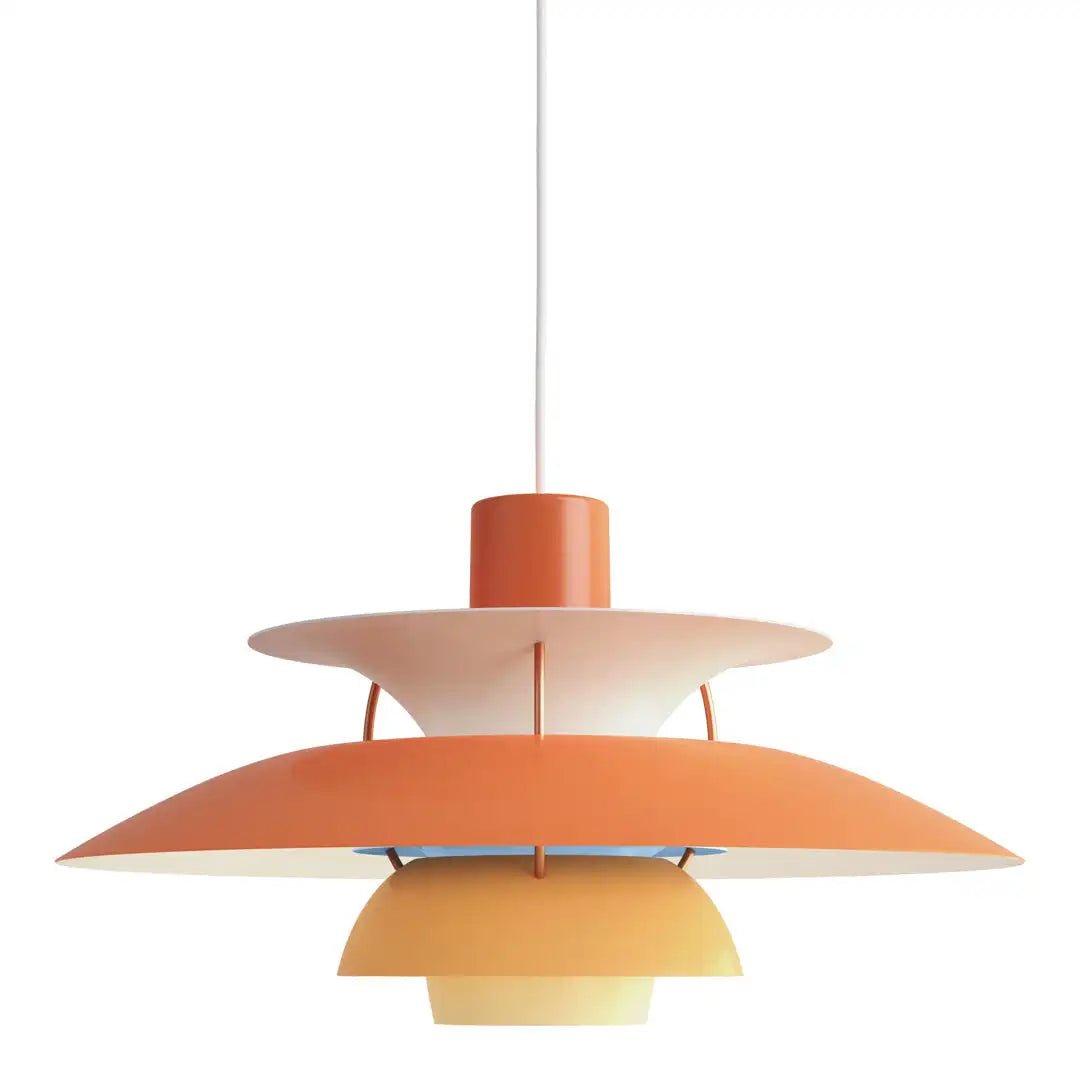 Aurora Luxe Plafondlamp met een elegante combinatie van oranje, geel en wit, ontworpen voor modern interieur en energiezuinige verlichting.