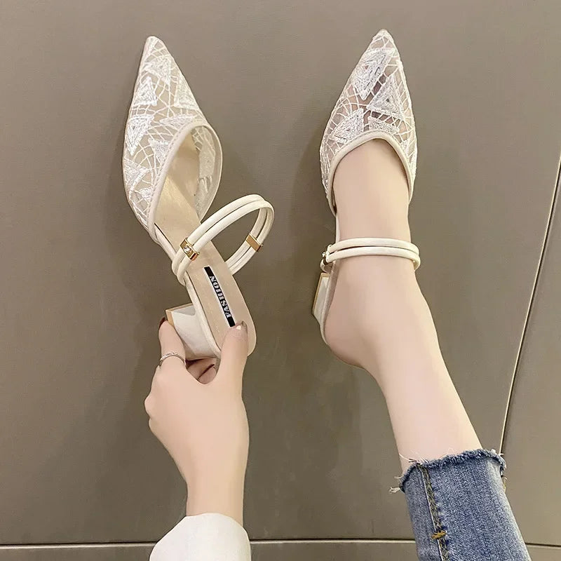 Baotou sandals for women, summer, thick heels, 2024 new medium heels for women, fairy style sandals for women