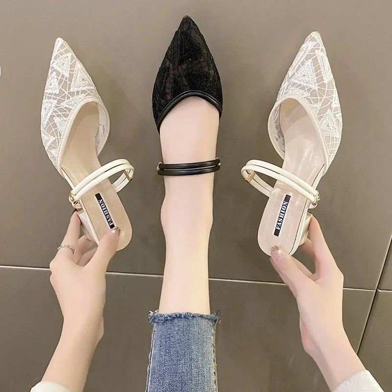 Baotou sandals for women, summer, thick heels, 2024 new medium heels for women, fairy style sandals for women