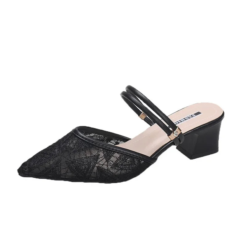 Baotou sandals for women, summer, thick heels, 2024 new medium heels for women, fairy style sandals for women