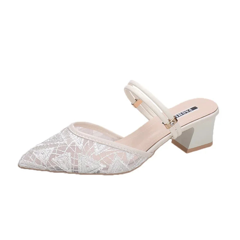 Baotou sandals for women, summer, thick heels, 2024 new medium heels for women, fairy style sandals for women