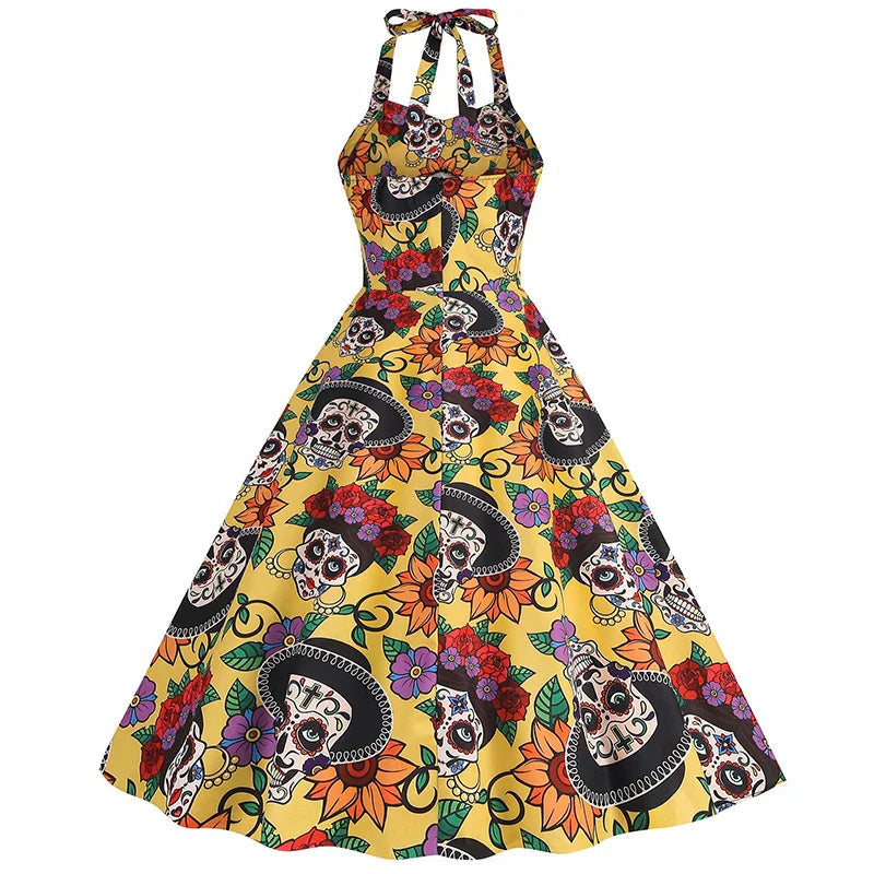 Bettina | Midi -jurk met schedelprinting