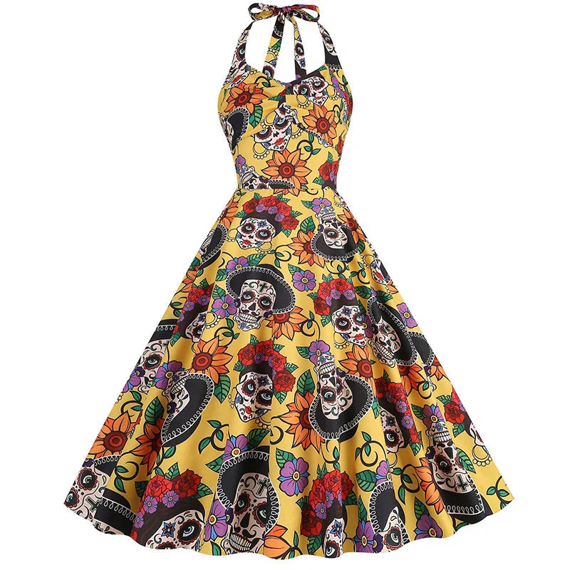 Bettina | Midi -jurk met schedelprinting