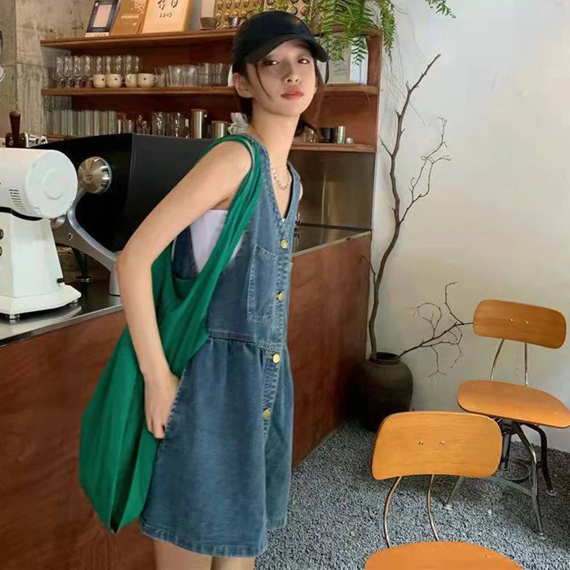 Biyaby Denim Strap Jurk
