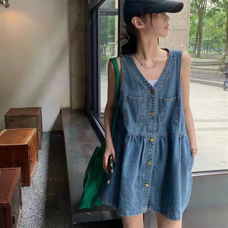 Biyaby Denim Strap Jurk