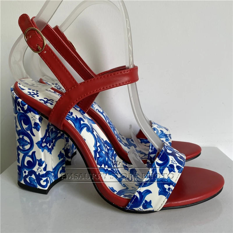 ZomerGloed Blue and White Porcelain Print Sandals