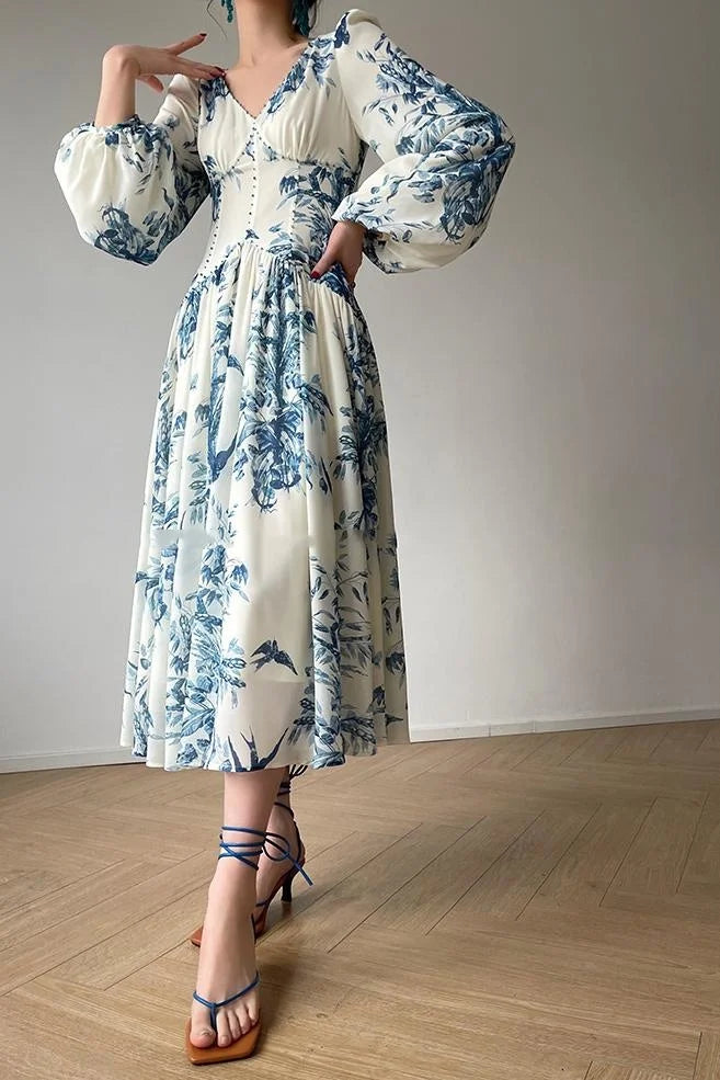 Bloemenjurk Met Lantaarnmouwen van ElegantChic