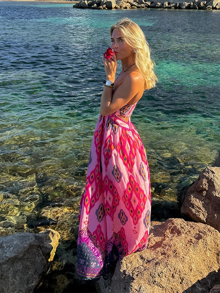 Gleeter Glamour Floral Halter Dress