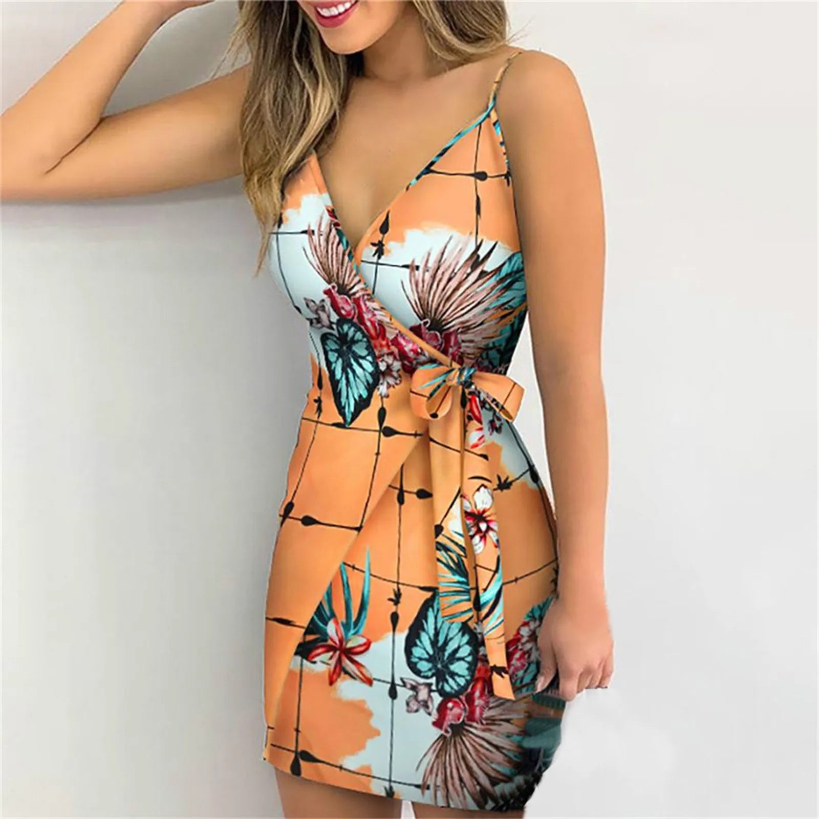Bohemian Spaghetti Jurk met Tropische Print