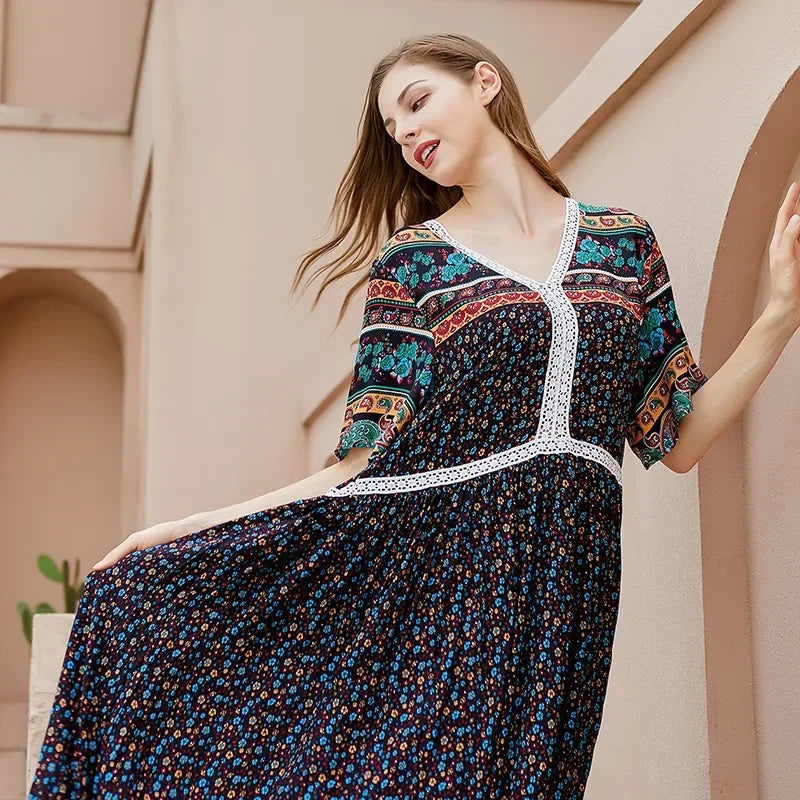 Boho Chic Zonsondergang Jurk Plus Maat