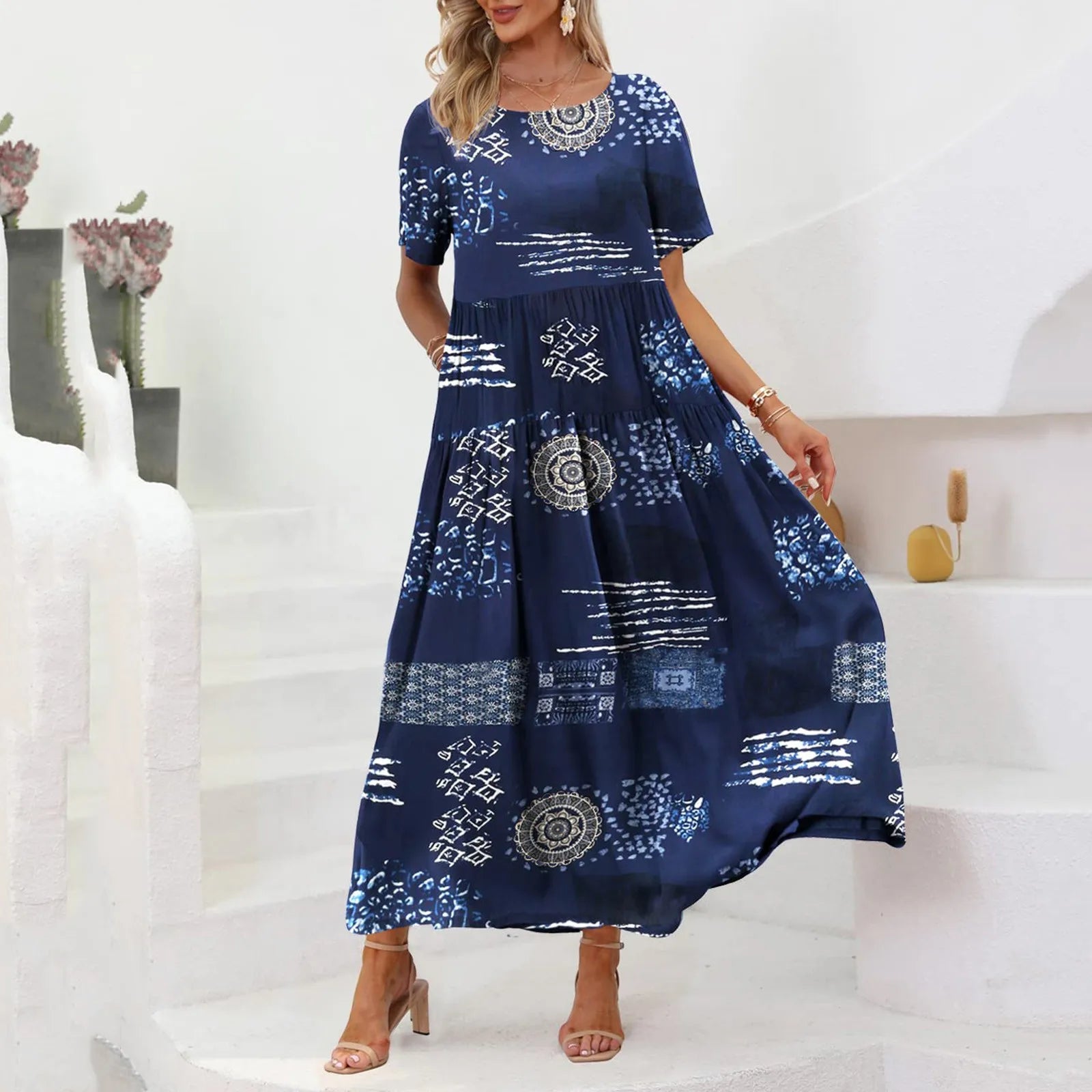 Stijlvolle Boho Losse Jurk met Zakken