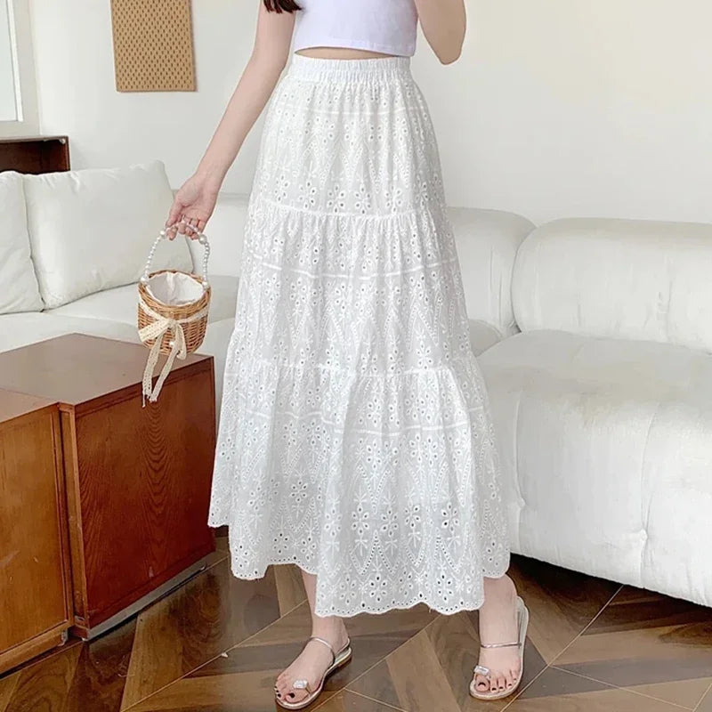 Sparkling Sun Embroidered Eyelet Maxi Skirt
