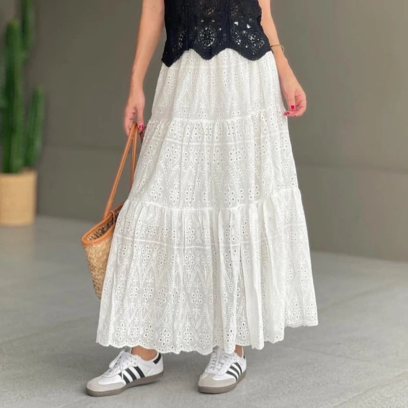 Sparkling Sun Embroidered Eyelet Maxi Skirt
