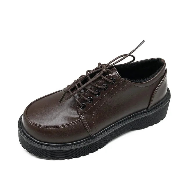 Eleganza Vintage Bruine Platform Oxford Loafers