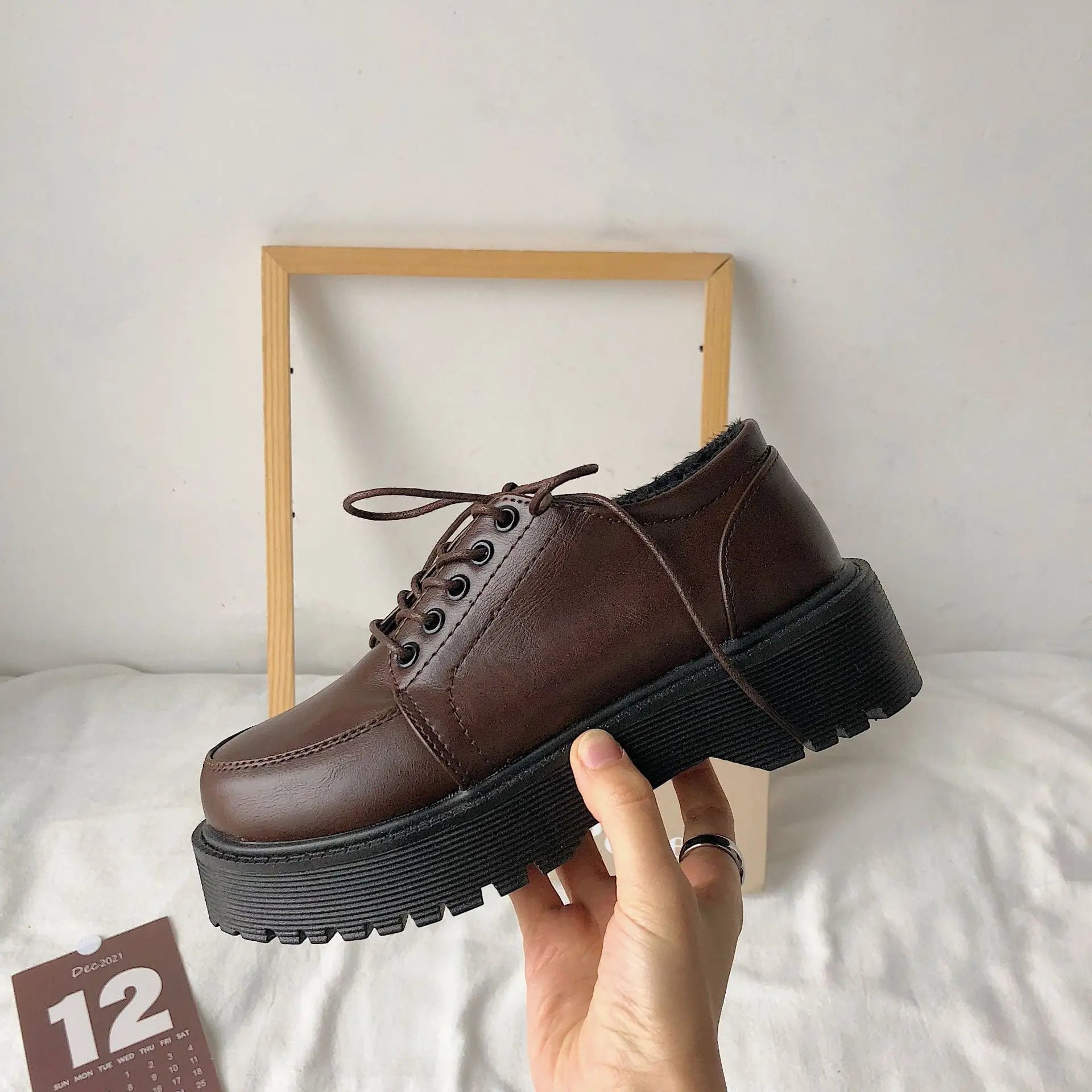 Eleganza Vintage Bruine Platform Oxford Loafers