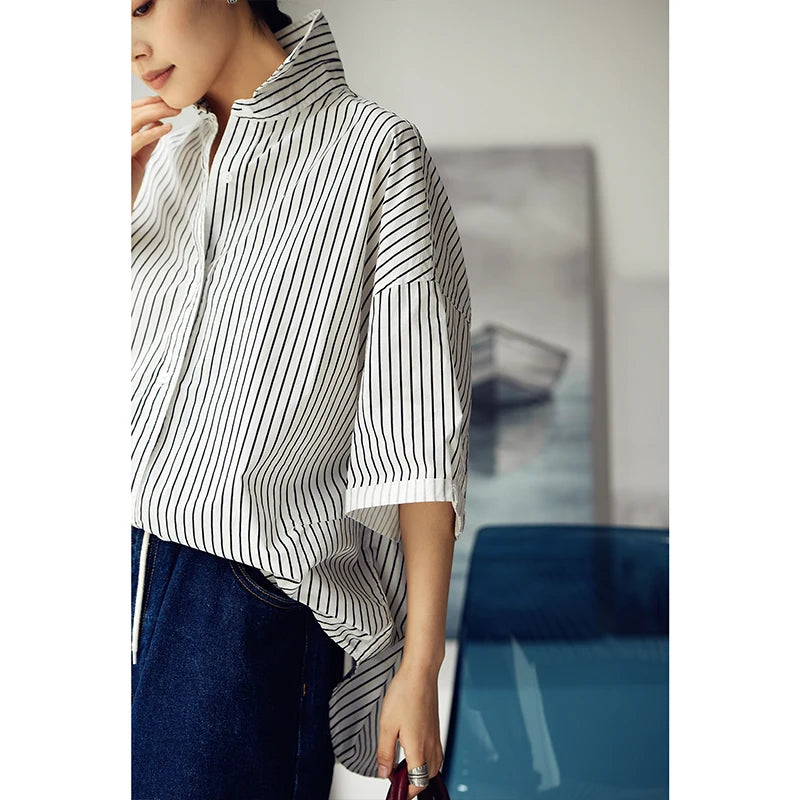 Stijlvolle Strepen Korte Mouw Shirt