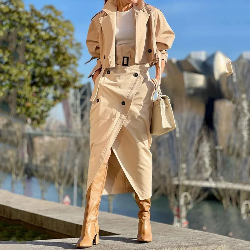 LuxeLade Elegante Knoopriem Jurk Set met Splitrok