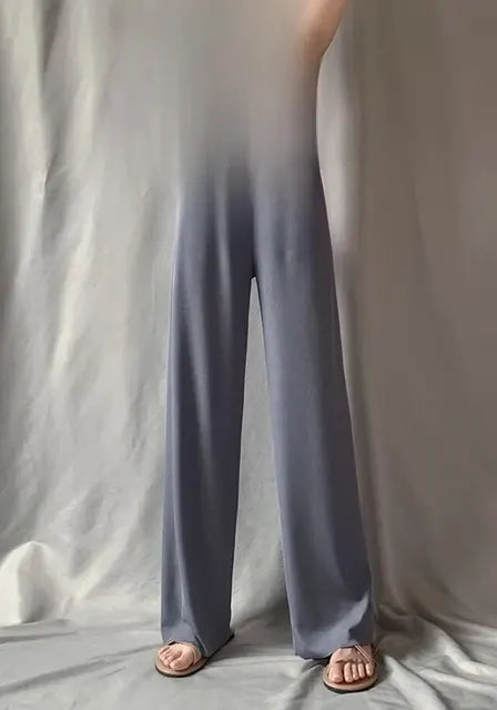 Pantalón de mujer elegante con dobladillo acampanado drapeado de seda de hielo y talle alto con pierna recta