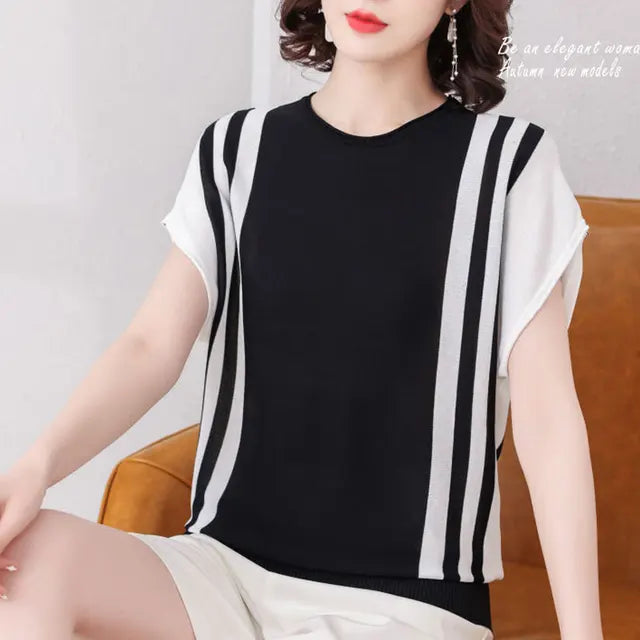 Pull patchwork rayé d'été pour femmes de l'été 2024.