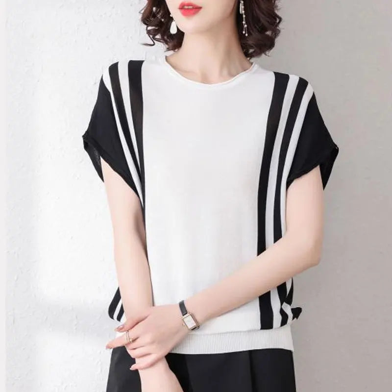 Pull patchwork rayé d'été pour femmes de l'été 2024.