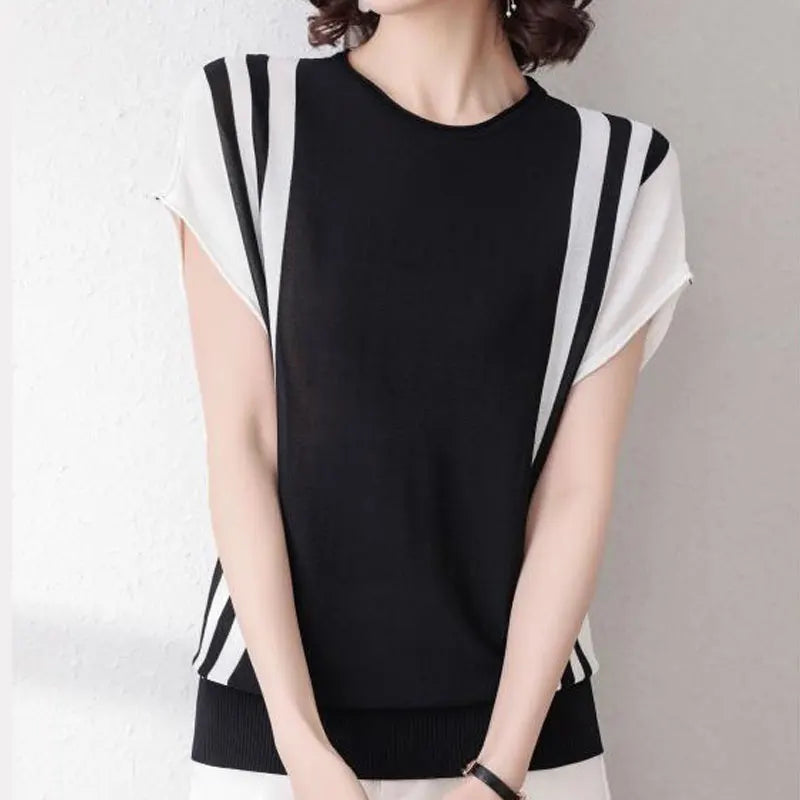 Pull patchwork rayé d'été pour femmes de l'été 2024.