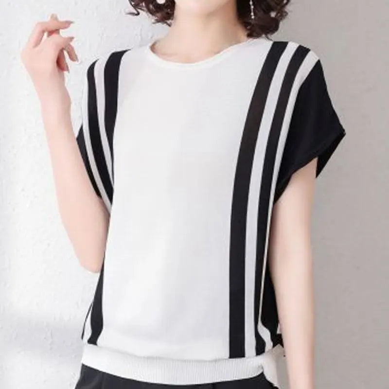 Pull patchwork rayé d'été pour femmes de l'été 2024.