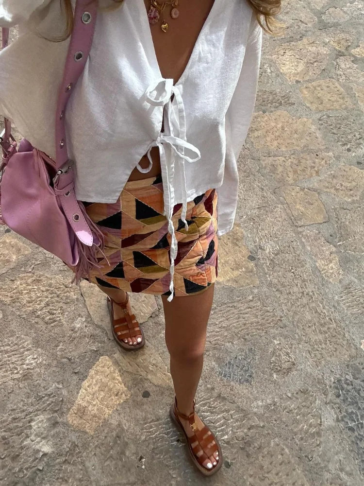 Luxe Letter Casual Linen Bow Blouse