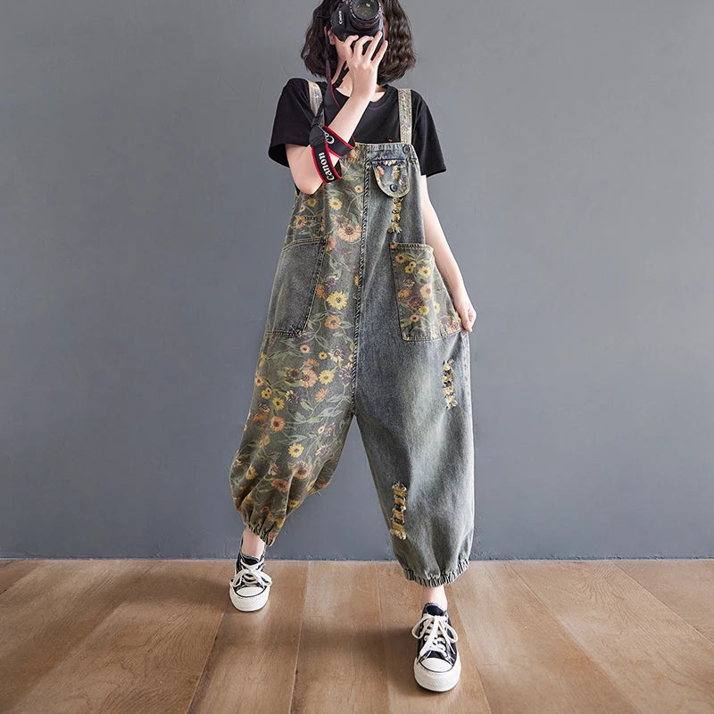 Nova Dames Bloemen Denim Overalls voor Zomerse Chic