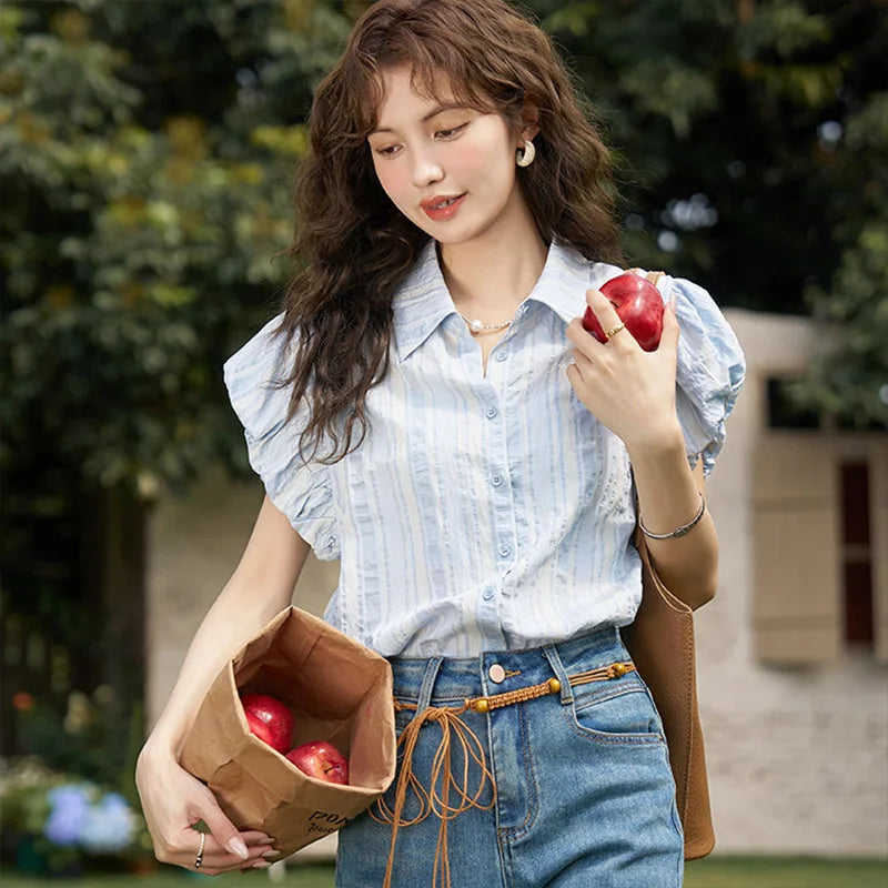 Ladies Blouse with Short Sleeves Summer Elegance by LuxeLevens