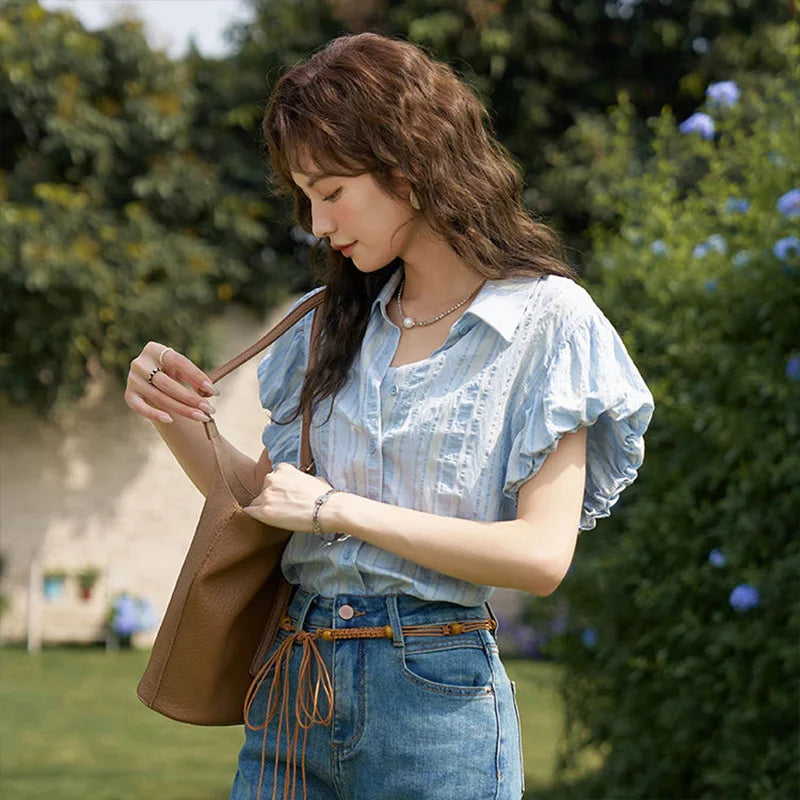 Ladies Blouse with Short Sleeves Summer Elegance by LuxeLevens