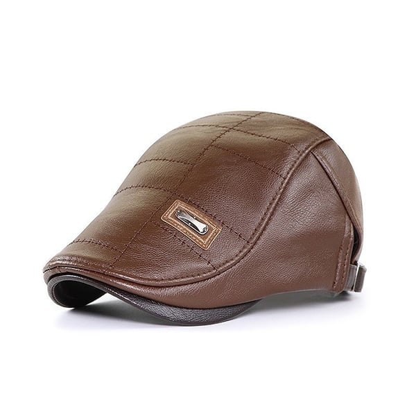 Bruine leren baret van Cersoni met een gestikt patroon en een iconisch ontwerp. Deze elegante baret heeft een verfijnde uitstraling en een verstelbare band voor een comfortabele pasvorm.