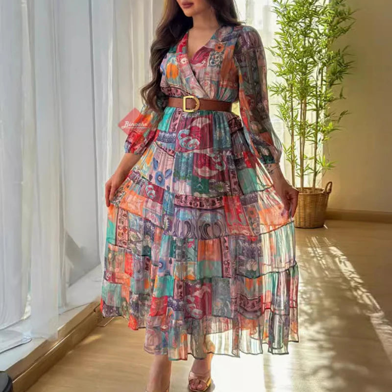 LaVieBelle Elegante Lange Mouwen Bohemien Feestjurk