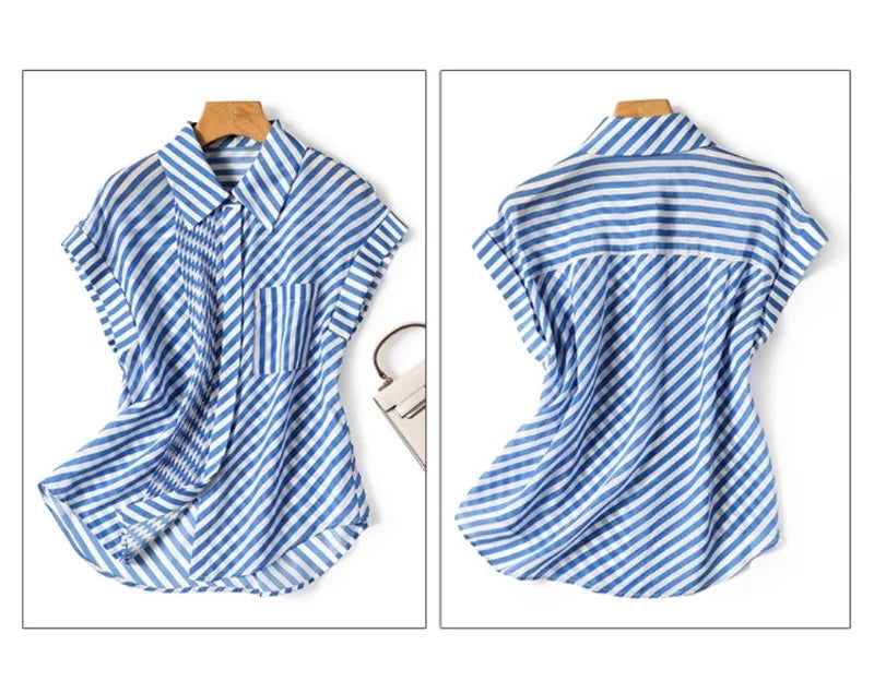 Zomer Chic Shirt Streep Vintage Blouse