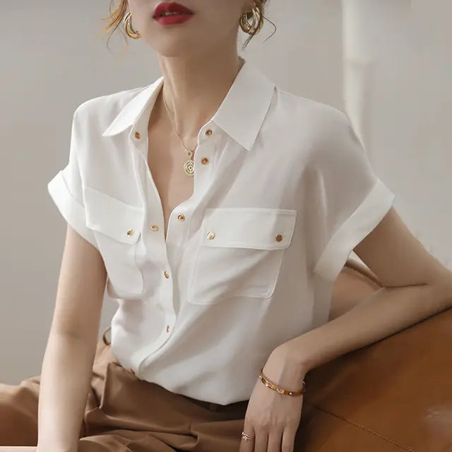 ZomerGlow Chiffon Weiße Bluse