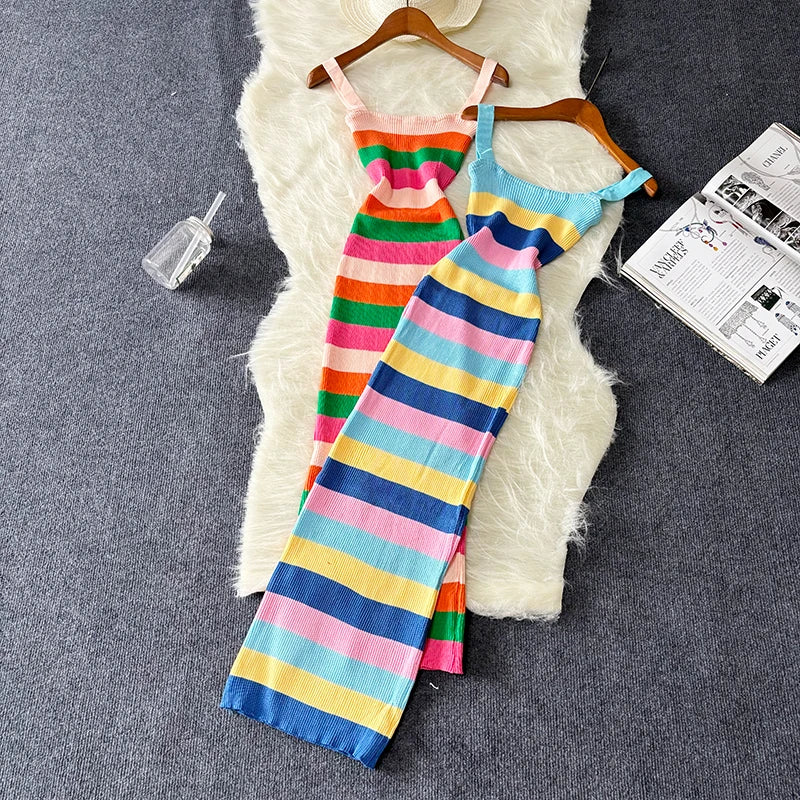 Elegante Abito Maxi Estivo Arcobaleno