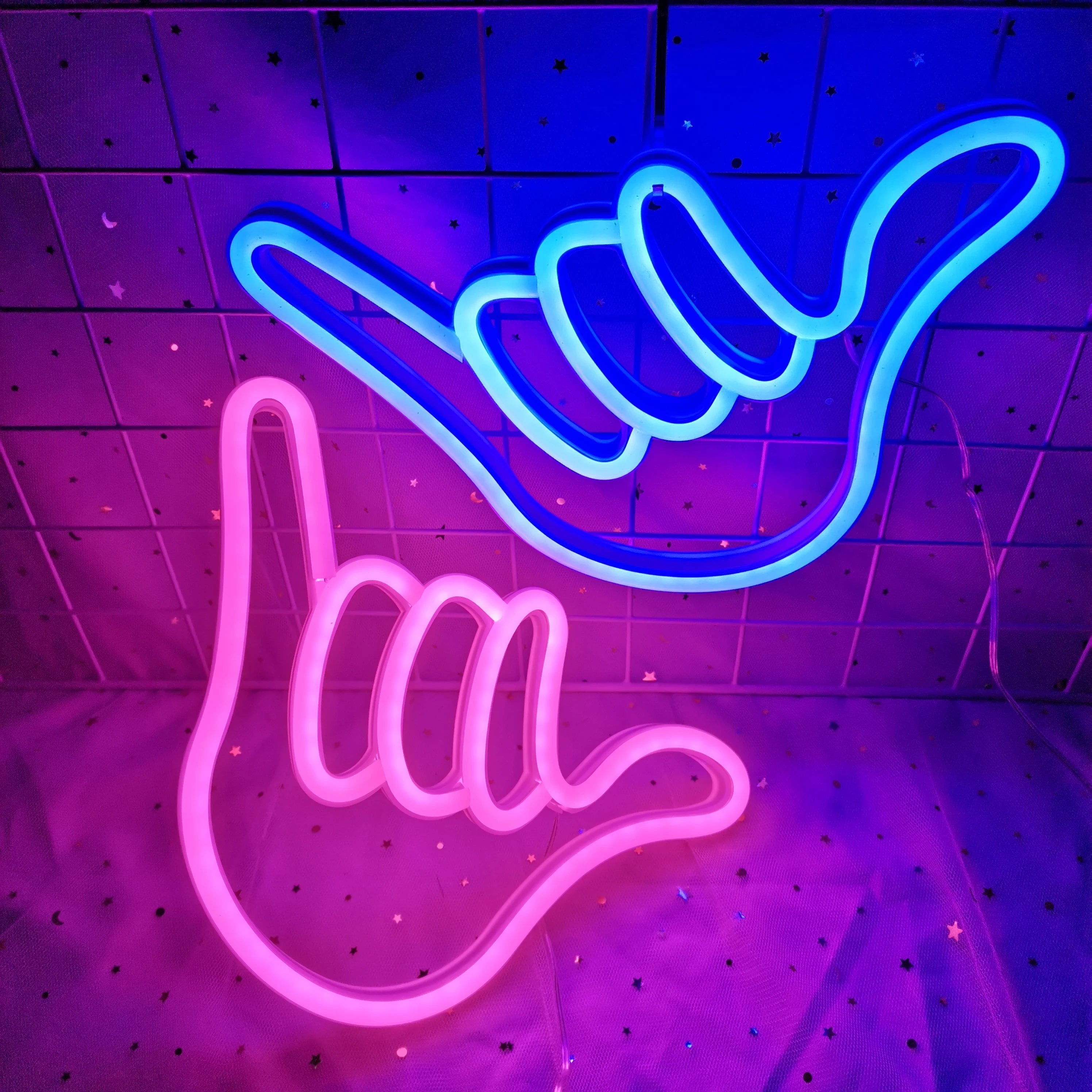 Creativa lampada da parete LED al neon Mano della pace