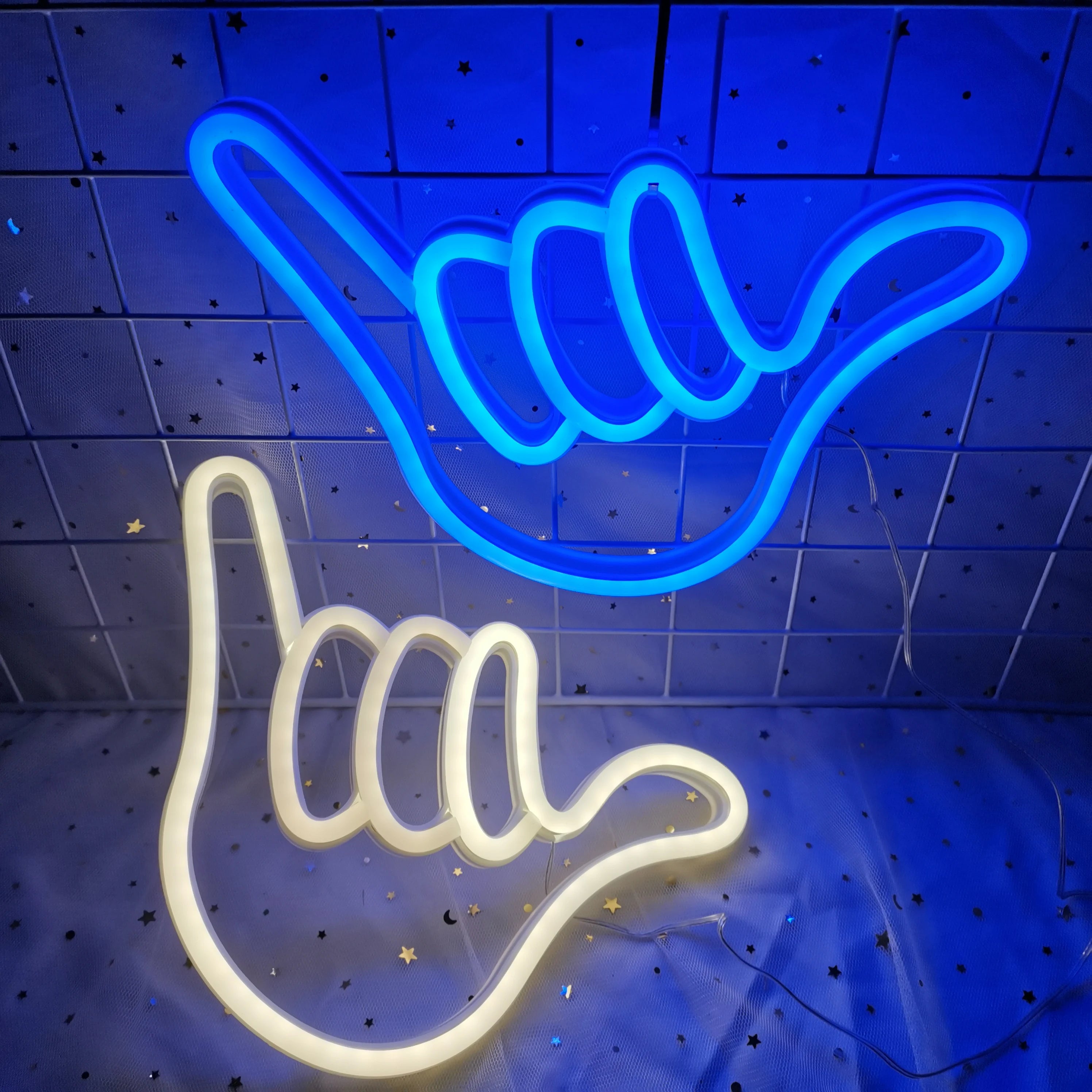 Creativa lampada da parete LED al neon Mano della pace