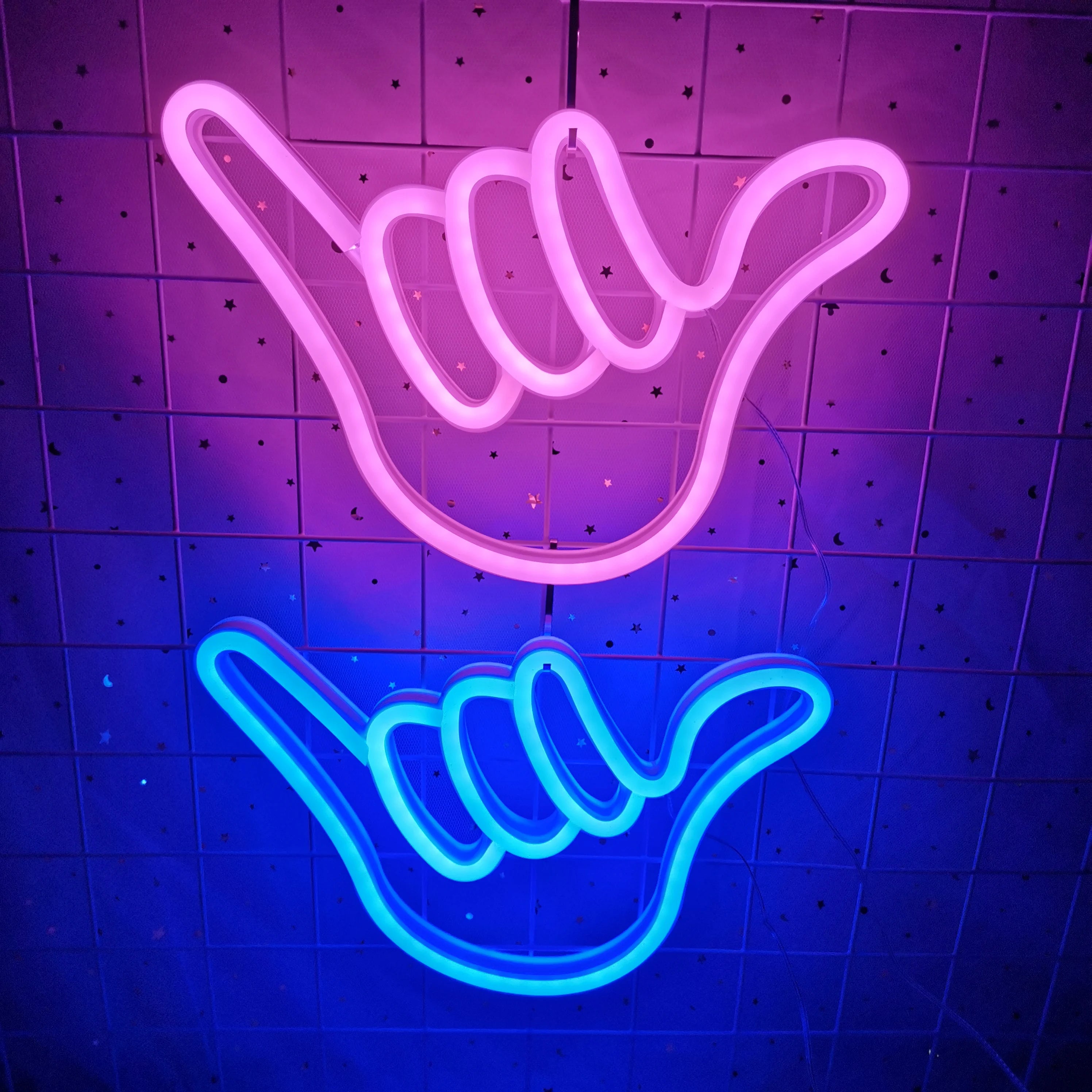 Creativa lampada da parete LED al neon Mano della pace