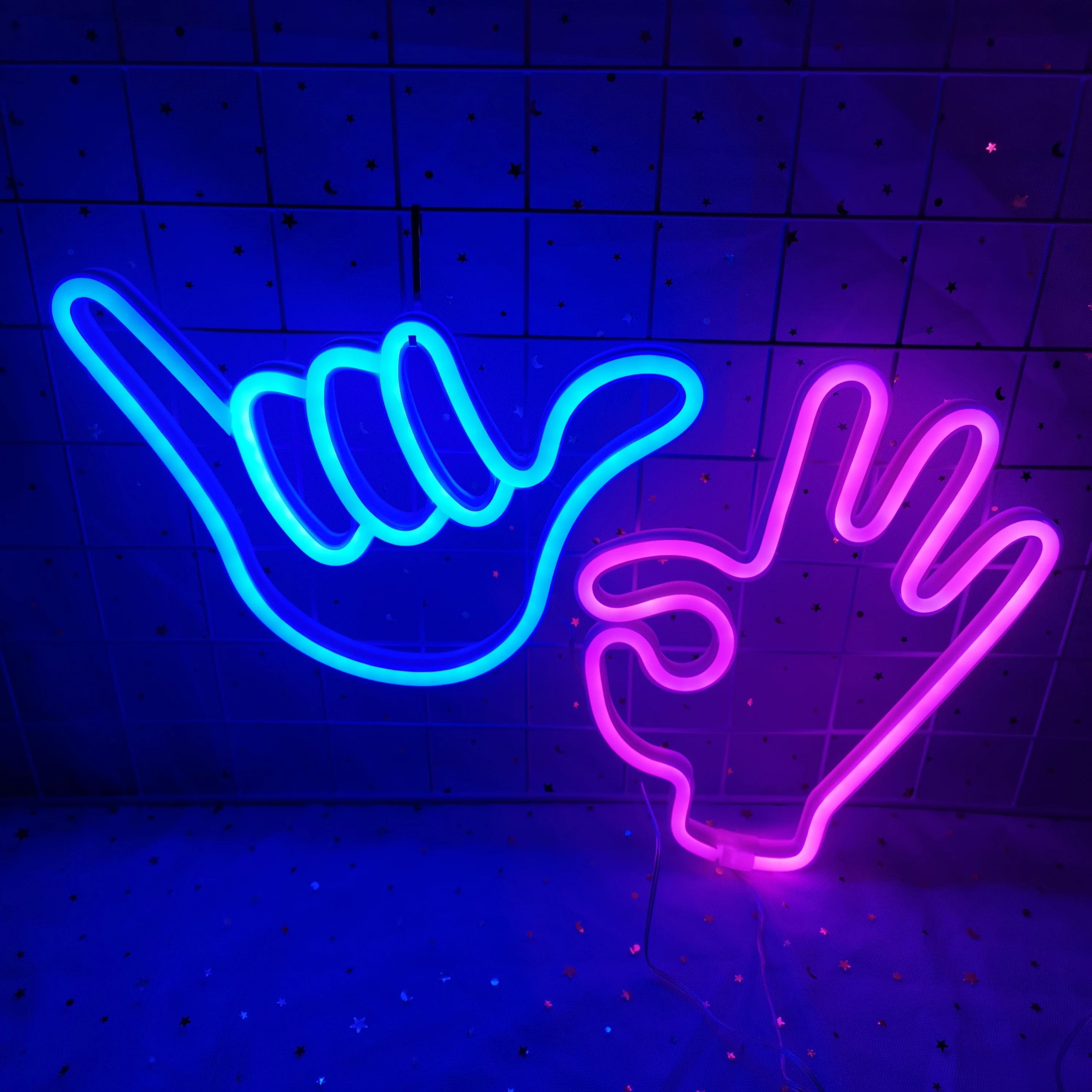 Creativa lampada da parete LED al neon Mano della pace