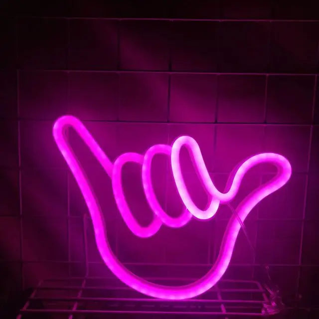 Creativa lampada da parete LED al neon Mano della pace
