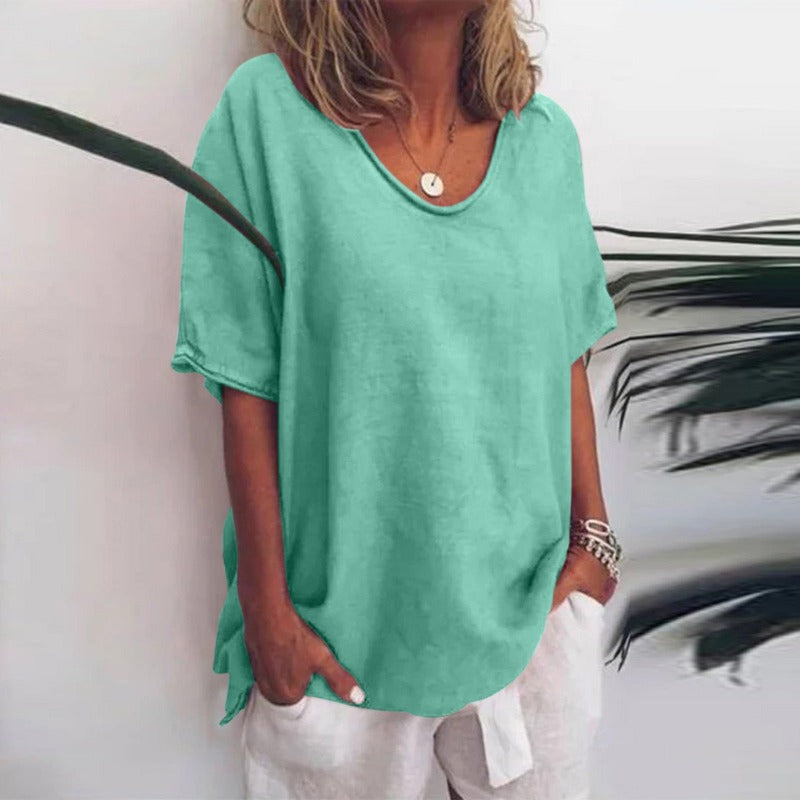 Elina | Women's Blouse Breathable Cotton, Short Sleeve V-neck