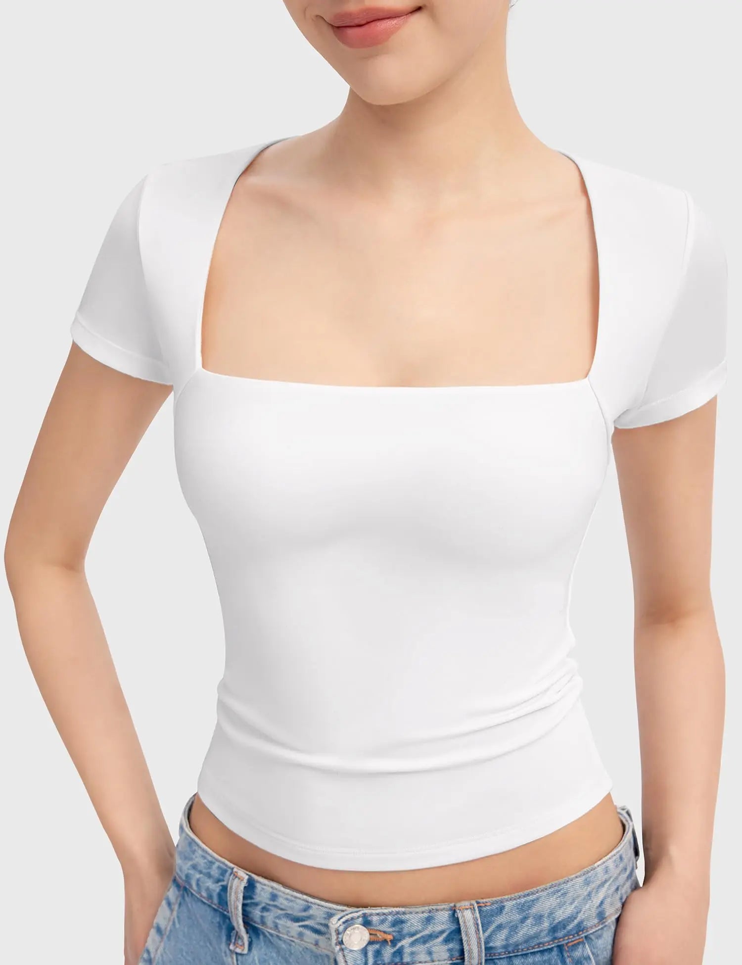 ChicFusion Vrouwelijke Vierkante Hals Slim-Fit Tee