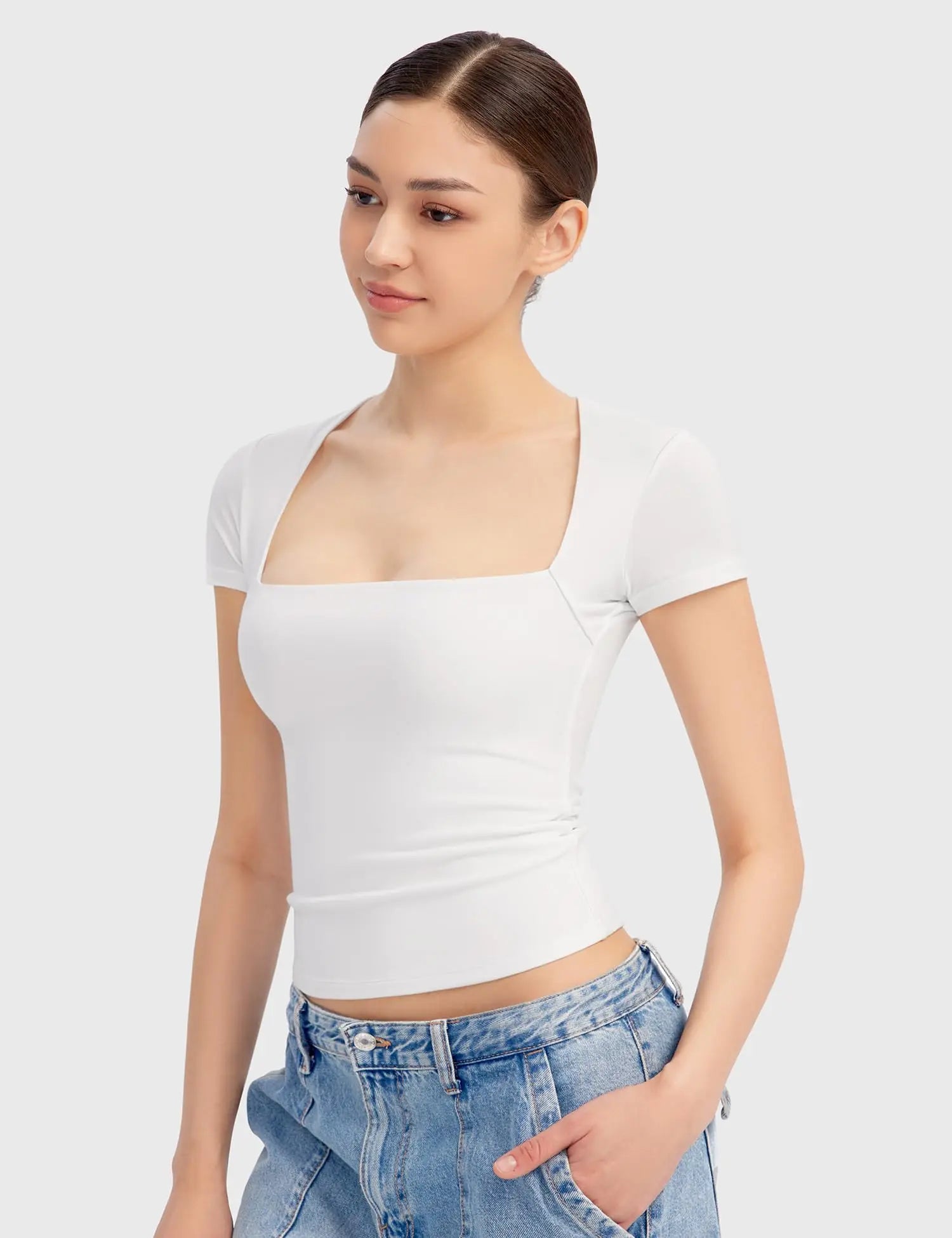 ChicFusion Vrouwelijke Vierkante Hals Slim-Fit Tee